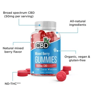 Alternative view of CBDfx, Original Mixed Berry CBD Gummies, Broad Spectrum THC-Free, 60ct, 1500mg CBD