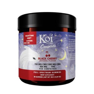 Koi CBD, Complete Full Spectrum CBD Gummies – Nighttime Rest, Black Cherry, 30ct, 300mg CBN + 150mg THC + 750mg CBD