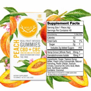 Alternative view of Wyld CBD, Peach Gummies, Broad Spectrum THC-Free, 40ct, 400mg CBC + 800mg CBD