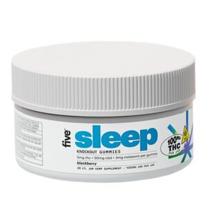 five, Knockout Sleep CBD+THC Melatonin Gummies, Blackberry, Full Spectrum, 20ct, 100mg THC + 1000mg CBD